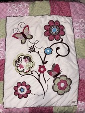 COCALO Baby Girls Crib Quilt Pink Green Cream Brown Garden Flowers Butterflies