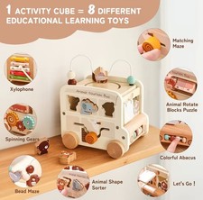 Montessori Wooden Activity Cube for Toddlers 3  5-in-1 Learning Toy 