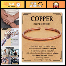 Adjustable Pure Copper Healing Cuff Bracelet for Men Women - Waterproof Chunky
