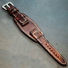 Brown Genuine Leather Wrist Band for Military Watch Strap vintage Bund Pad 20mm