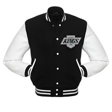 Los Angeles Kings Black Body White Leather Sleeves Jacket Men Size M