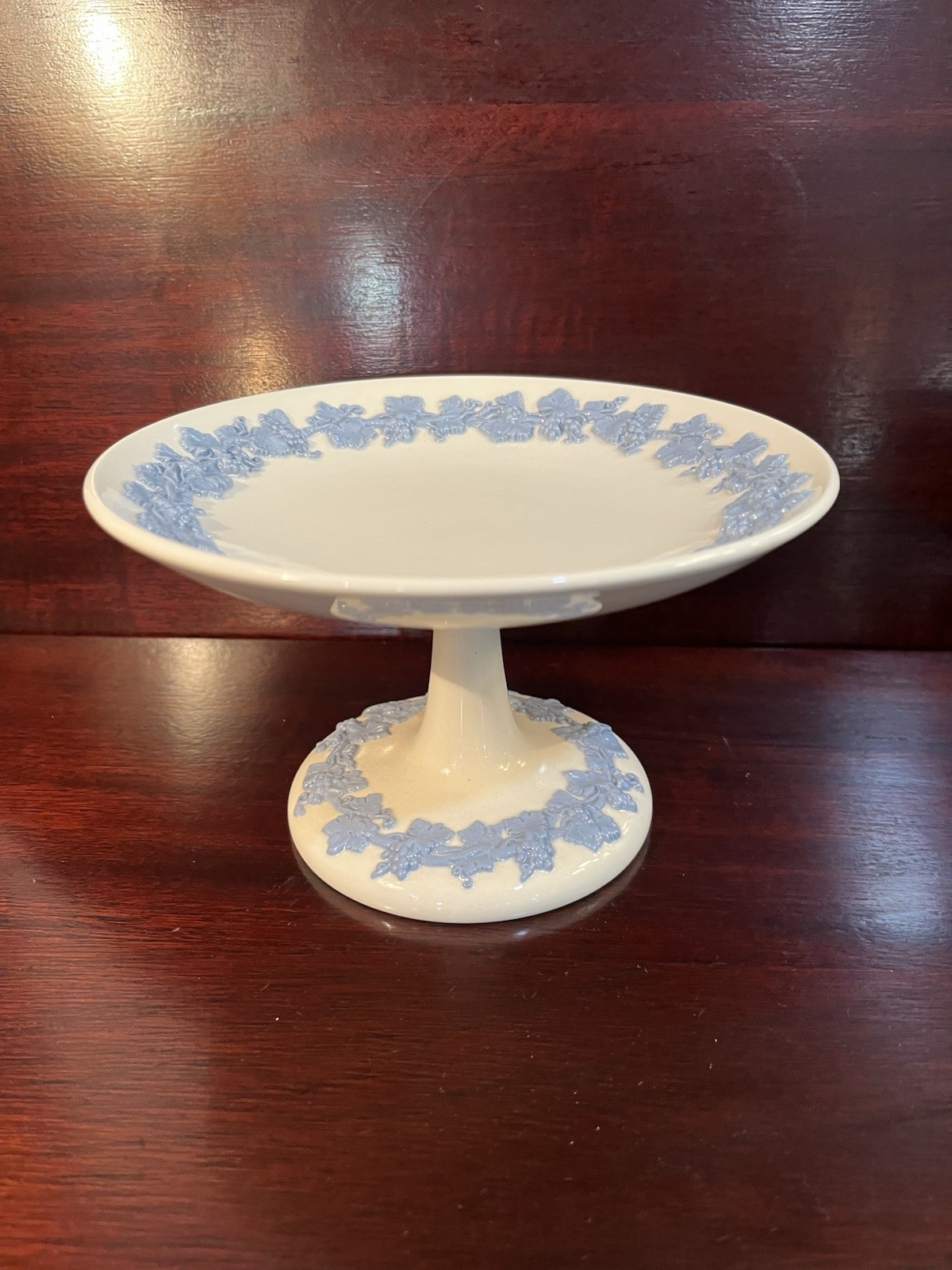 Vintage Wedgwood Queensware Blue White Pedestal Compote