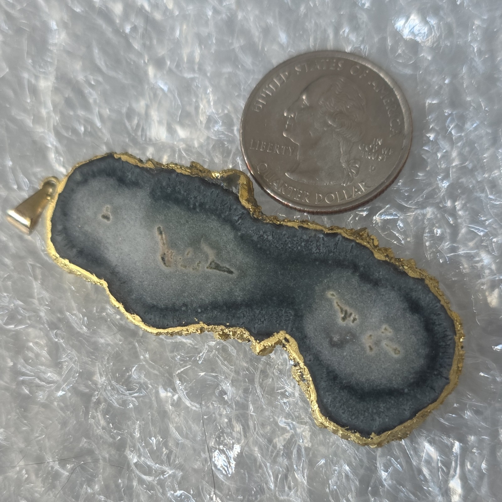 Natural Gray Agate Freeform Statement Pendant, Go… - image 4