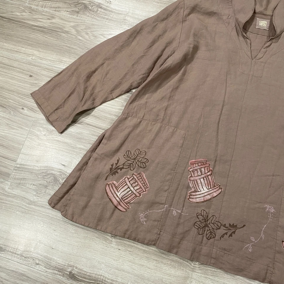 Vintage Blue Fish Clothing Linen Top Dress Womens Size 2 Art Lagenlook USA Made - Image 4 of 4