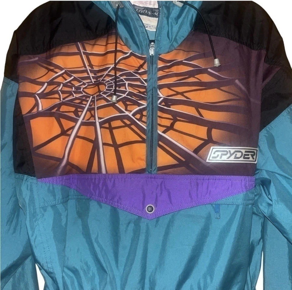 Rompevientos Anorak de Colección Años 90 Spyder 3D Web Con Capucha Cuarto Cremallera M Foto 3 de 4