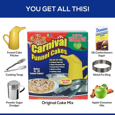 Funnel Cake Kit Deluxe Bundle – Includes Mix, Ring, Shaker & Sugar For Homemade Carnival Treats