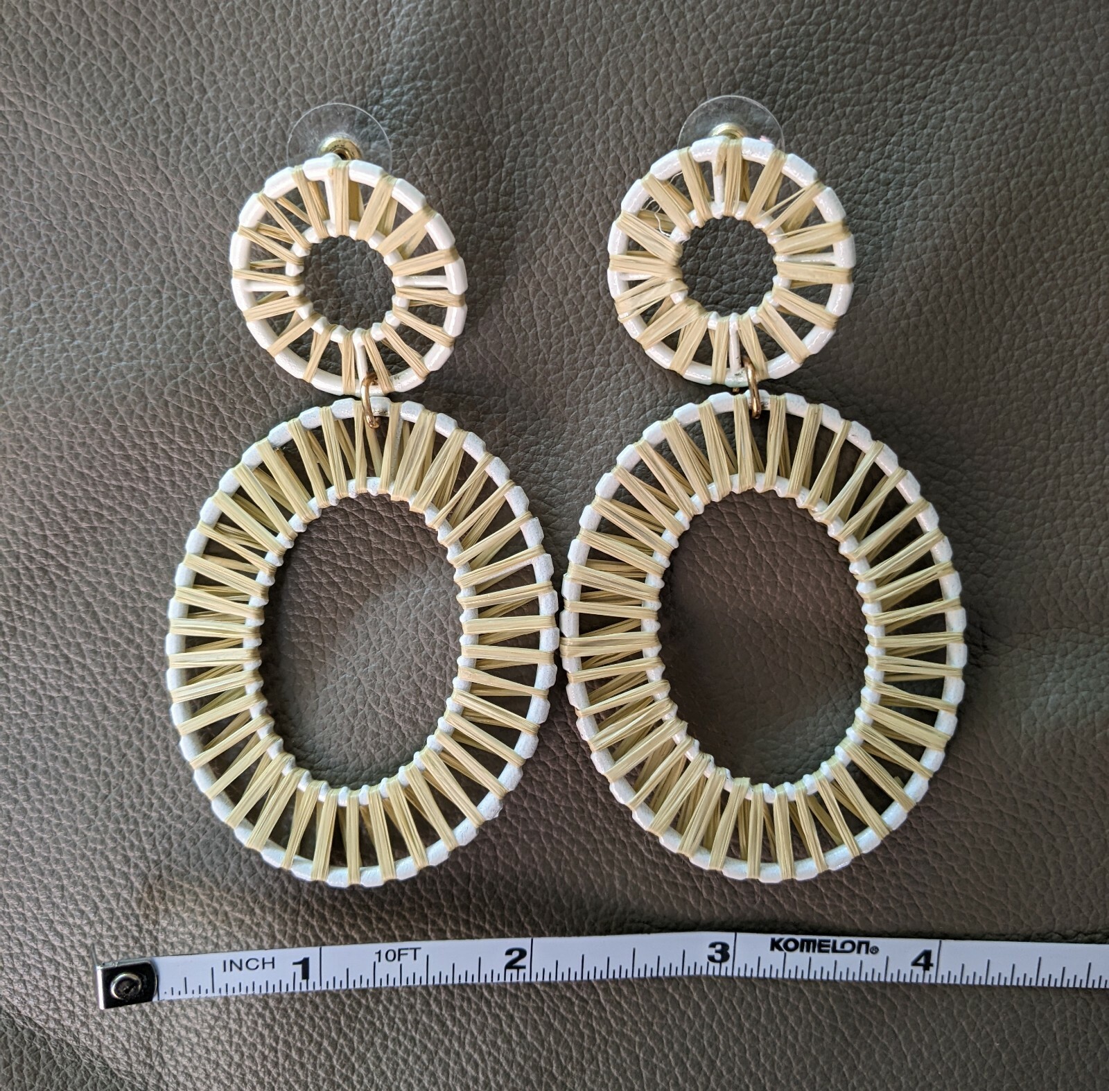 Raffia Woven White Statement Modern Dangle Oversi… - image 4