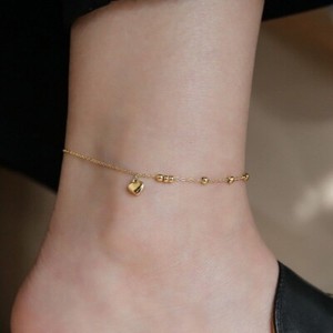 Authentic Woman 18K Gold Plated Heart Beaded Balls Charm Bracelet Bangle Anklet 9.9 in