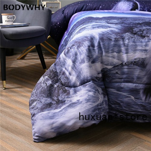 Moon Wolf Bedding Set Comforter Set Kids Teens Men Queen Quilt + 2X Pillowcases - Picture 5 of 9
