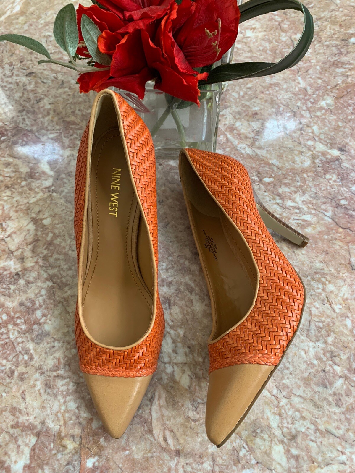 nine west orange pumps
