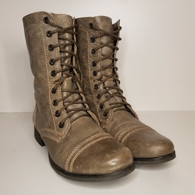 Steve Madden Troopa Leather Combat Style Boots Sz Stone