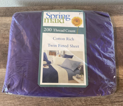 Vintage SPRINGMAID Twin Fitted Sheet Purple 200 Thread Ct NEW
