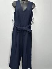 MSK Navy Blue V-Neck Sleeveless Tie Waist Cropped Jumpsuit Sz 4