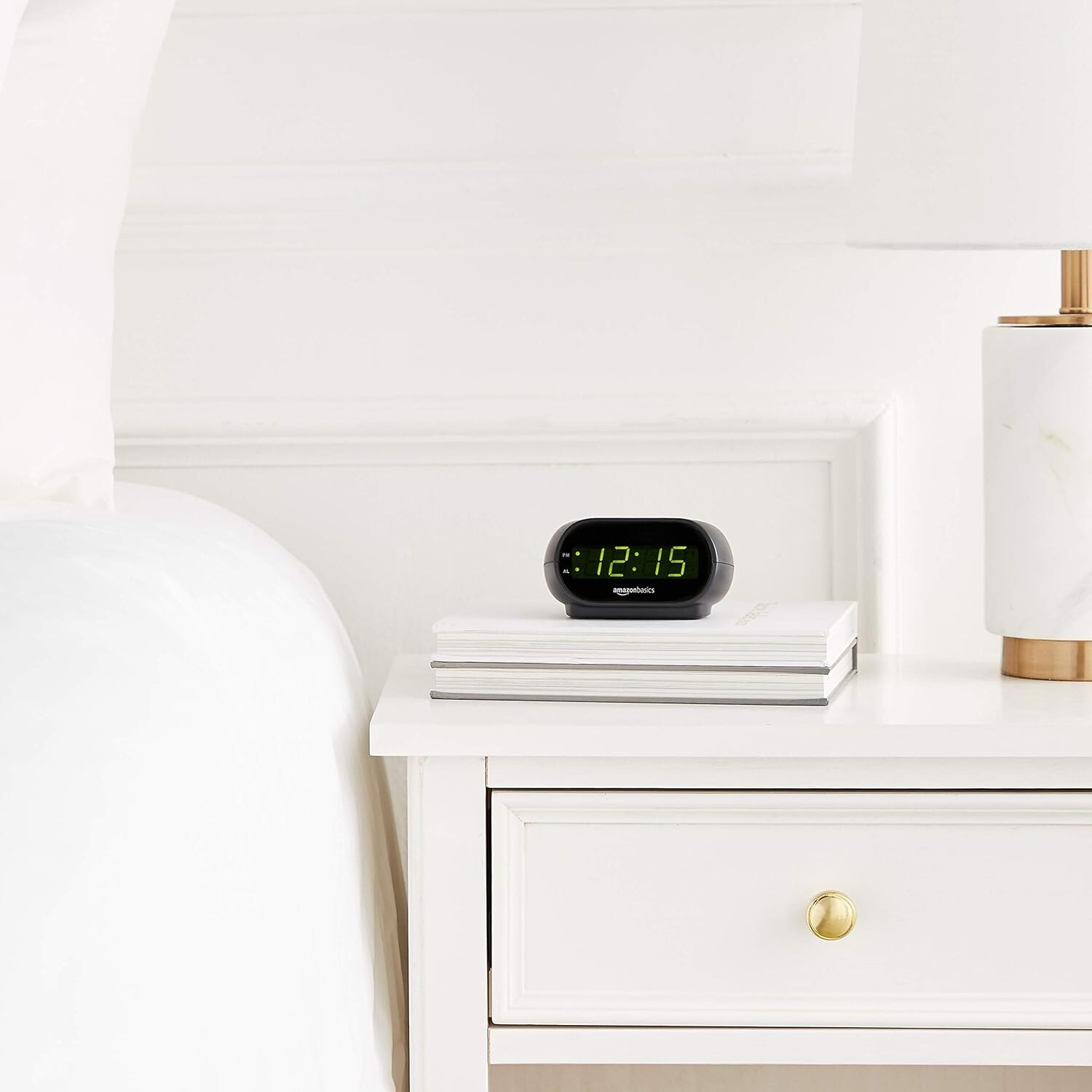 Modern Oval Alarm Clock with Green LED Display and Battery Backup, Black