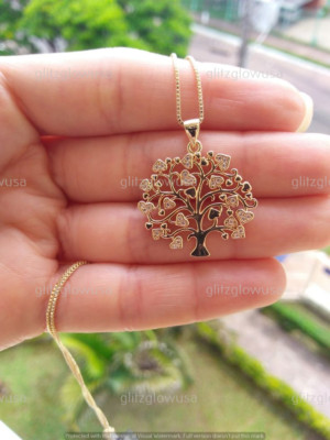 Round Cut Real Moissanite Life Of Tree Pendant 14k Yellow Gold Plated 1Ct