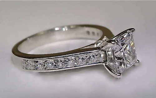 2 Ct White Princess Cut CZ Channel Set Engagement Ring Fine 925 Sterling Silver - Picture 4 of 5