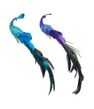 Set of 2 Teal  Purple FEATHERED PEACOCK Clip-On Christmas Ornaments, Kurt Adler