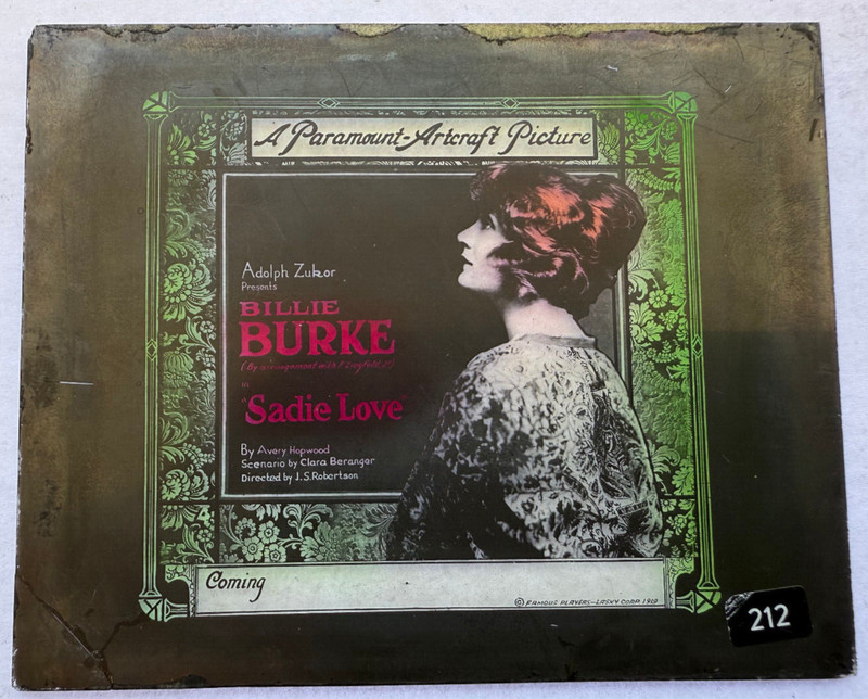 MAGIC LANTERN SLIDE MOVIE SADIE LOVE BILLIE BURKE PARAMOUNT 1919 RARE