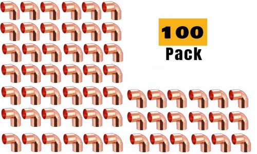 (100 Pcs) EZ-Fluid 1" Copper 90 Elbow C X C Solder Plumbing Fittings Lead Free