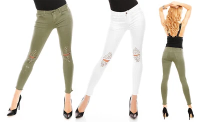 DAMEN DENIM LOOK HOSE SKINNY STRETCH RÖHRENJEANS SLIM DESTROYED PANTS LG1031 - Bild 1 von 4