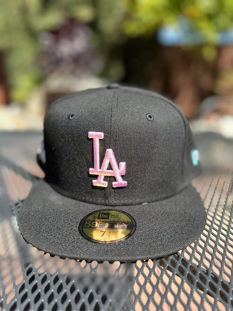 Cap City Los Angeles Dodgers Black Fitted with Pink Logo and Pink UV Size 7  1/2