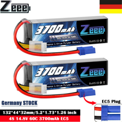2X Zeee 14.8V 4S Lipo Akku Batterie 60C 3700mAh EC5 for RC Auto Buggy Flugzeug