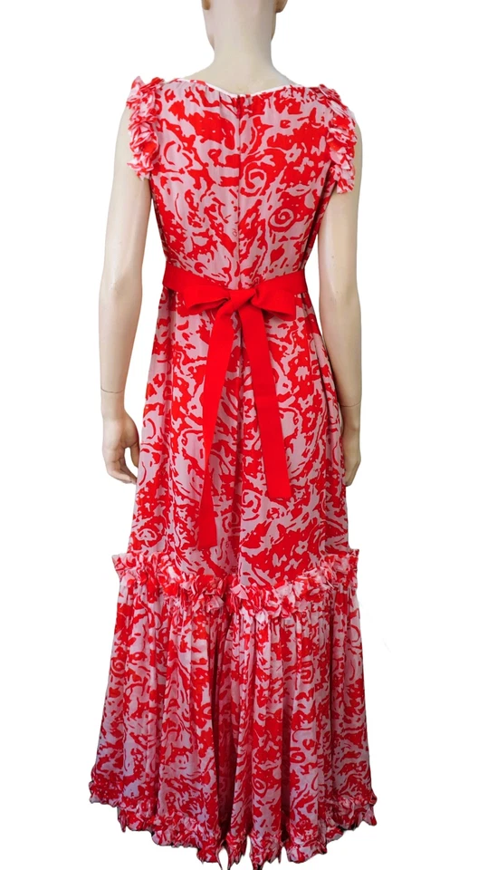 Maxi Vestido CH CAROLINA HERRERA Niveles Floral Gasa Línea A 8 TOTALMENTE NUEVO Foto 2 de 4