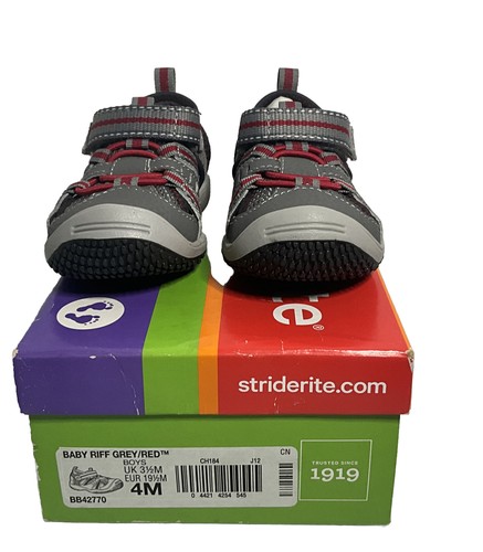 Stride Rite Boys Baby Riff Grey/Red Size 4M NIB - Picture 2 of 4