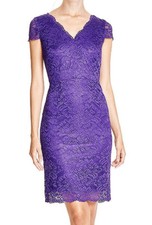 LAUNDRY ~ Purple Lace Double V Cap Sleeve Cutout Back Party Dress 6 NEW $295