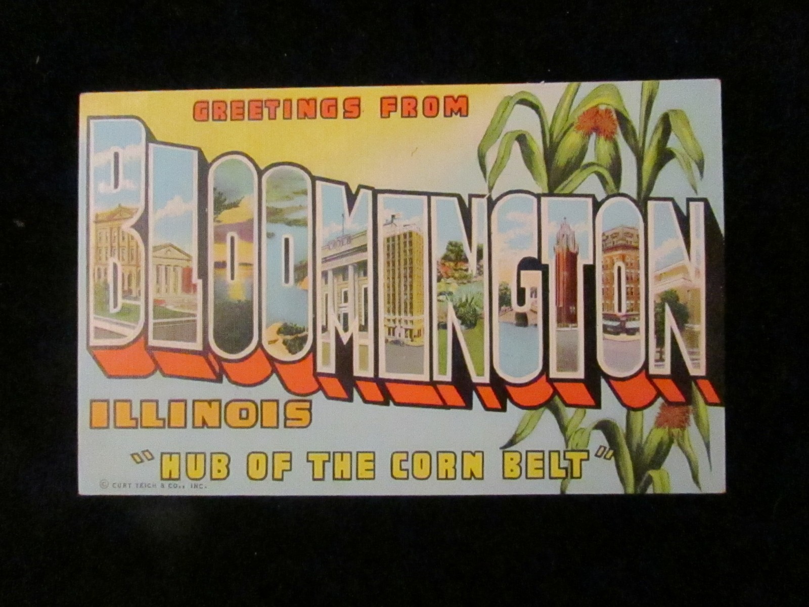 LARGE LETTER Postcard, Greetings from Bloomington,Illinois"Hub of the