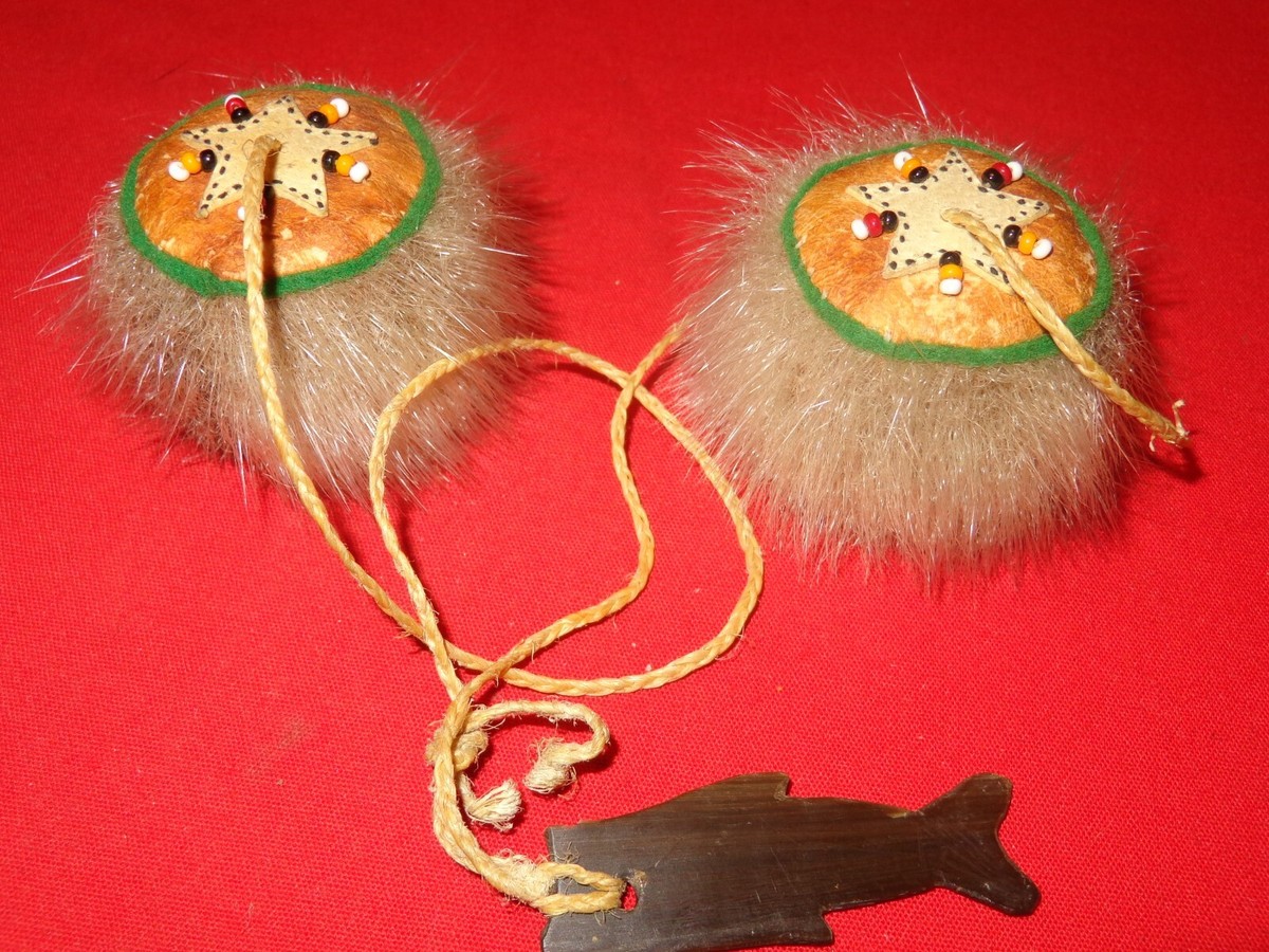 VINTAGE 70s HAND MADE AFRICAN YO YO TOY LEATHER & FUR NEVER USED