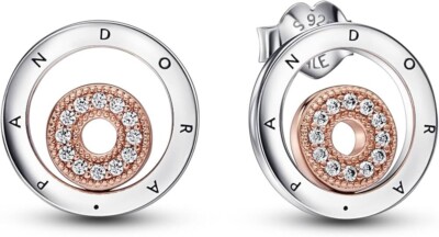 Pandora Two-Tone Signature Logo Circle Earrings - 282314C01 - New without Tags