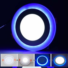 18 + 6W White Blue Two Dual Colour LED Panel Recessed Round Ceiling Light 3 Mode
