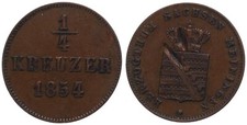 Old German States - Saxe-Meiningen 1/4 Kreuzer 1854 - Copper, Ø 17mm Km#161
