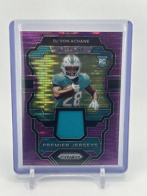 2023 Panini Prizm Devon Achane Rookie Premier Jersey Patch Purple Pulsar PJ-DA
