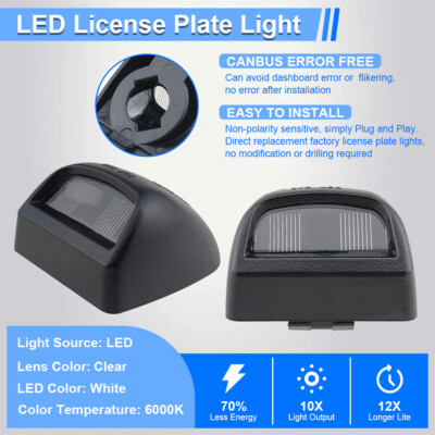 Bright White LED License Plate Lights For GMC Sierra – Chrome Housing, Plug & Play