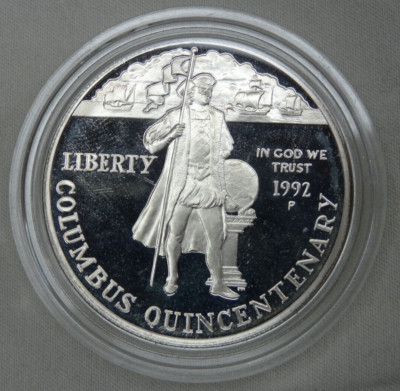 1992-P Columbus Proof Silver Dollar US Mint Commemorative $1 Capsule Only