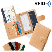 Women Men Passport Holder Leather Travel RFID Blocking Waterproof Passport Purse