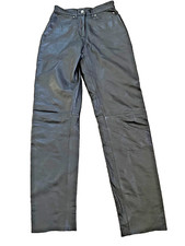 Harley-Davidson Women's Black Leather Motorcycle Straight Leg Flat Front Pants