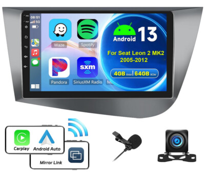 4+64GB Android 13 Autoradio Carplay GPS + Kamera für Seat Leon MK2 1P1 2005-2012