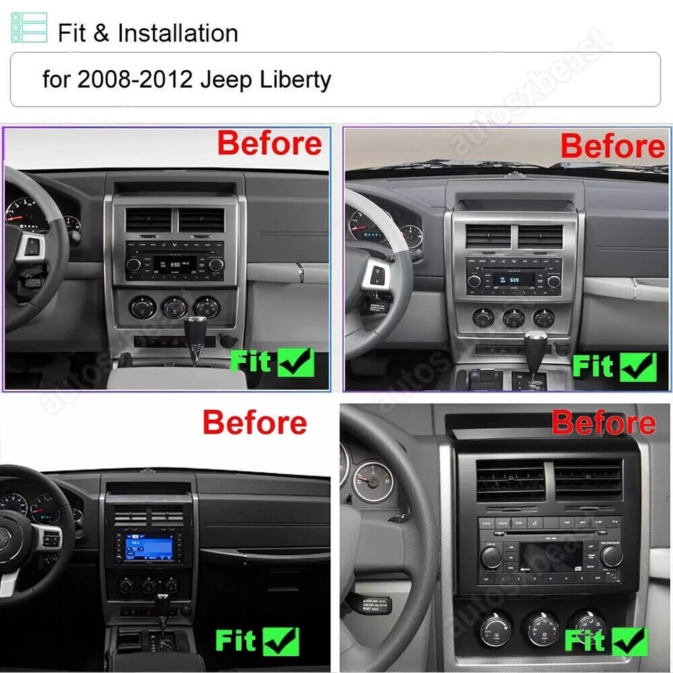 Radio estéreo GPS Apple CarPlay 10,1" para Jeep Liberty 2008-2012 Android 13 Foto 4 de 4