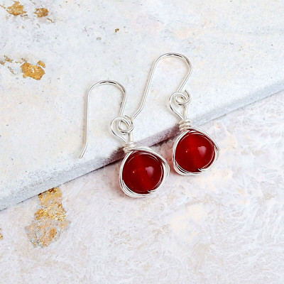 Karneol Ohrringe Sterling Silber Ohrhänger Handarbeit Juli Geburtsstein Geschenk 