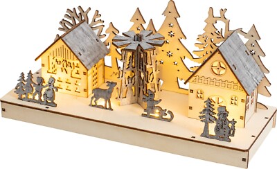 Leuchtende LED Festliche Dorfszene Holz Weihnachtsdeko Ornament Festlich