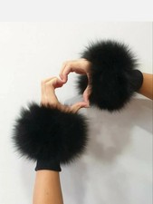 Real Fur Fox Cuffs in black color