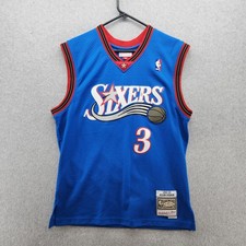 Philadelphia 76ers Jersey Mens M Blue NBA Basketball Iverson 3 Mitchell  Ness
