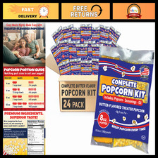 Premium Popcorn Kit - 24 Packs for 8oz Popper, Movie Theater Kernels, Oil & Seas