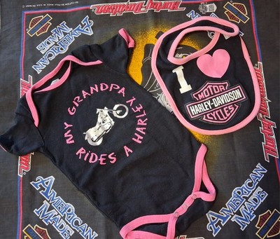 Harley Davidson Infant Girl 9-12 Months Bodysuit One Piece Plus Bib HD Baby