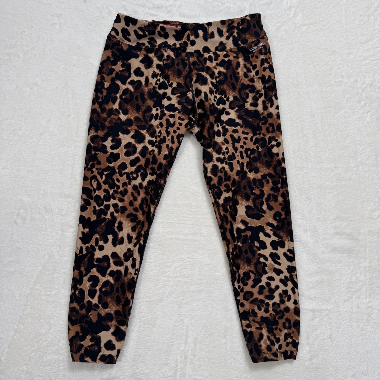 Calvin Klein Leggings Womens Large Brown Leopard Performance High Rise Crop
