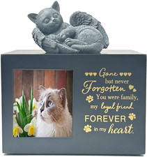 Cat Memorial Urn with Angel Statue  Photo Holder - Premium Pine Wood