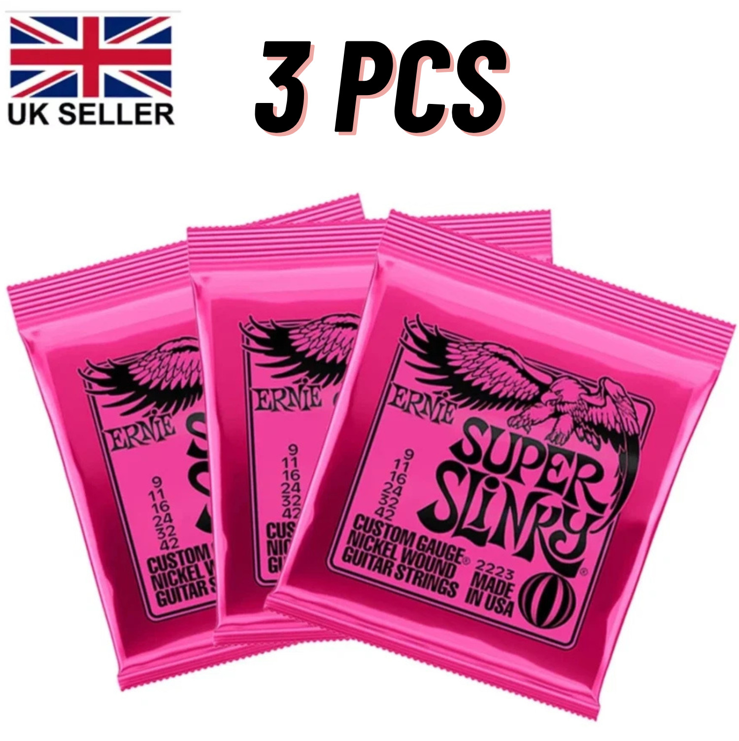 3 Sets Ernie Ball 2223 Super Slinky Nickel Wound Electric Guitar Strings 9-42